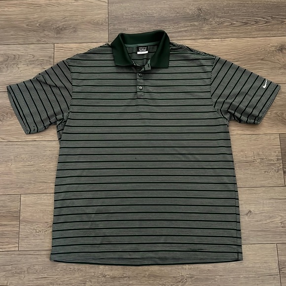 Nike Shirts Nike Drifit Mens Greenwhite Striped Golf Polo Shirt